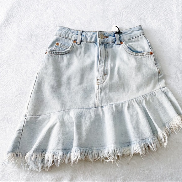 NWT Topshop Raw Hem Mom Jean Moto Skirt - Picture 3 of 10